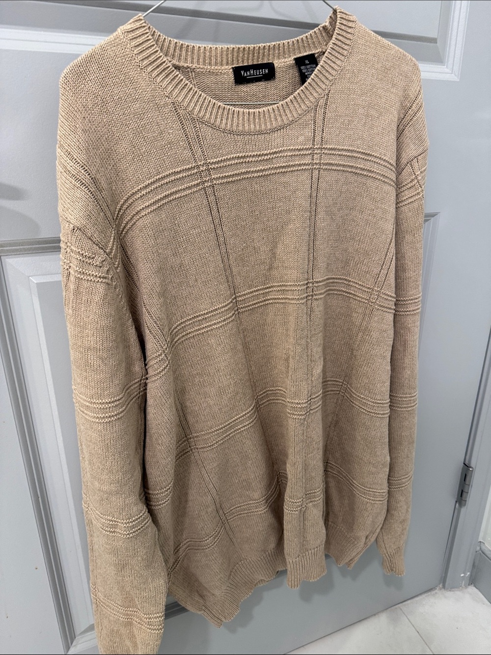 Van Heusen Men's Crewneck Cotton Sweater in Tan Beige XL